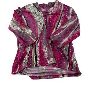 N Touch Womens Medium Pink & Beige Abstract Print Long Sleeve Stretch Blouse Y2k